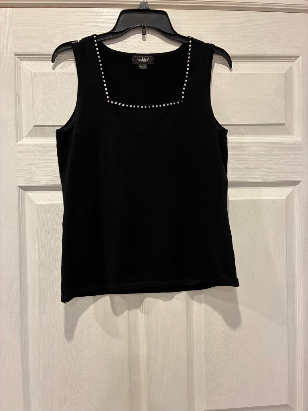 Belladini Black Tank Top with Silver Studded Square Neck